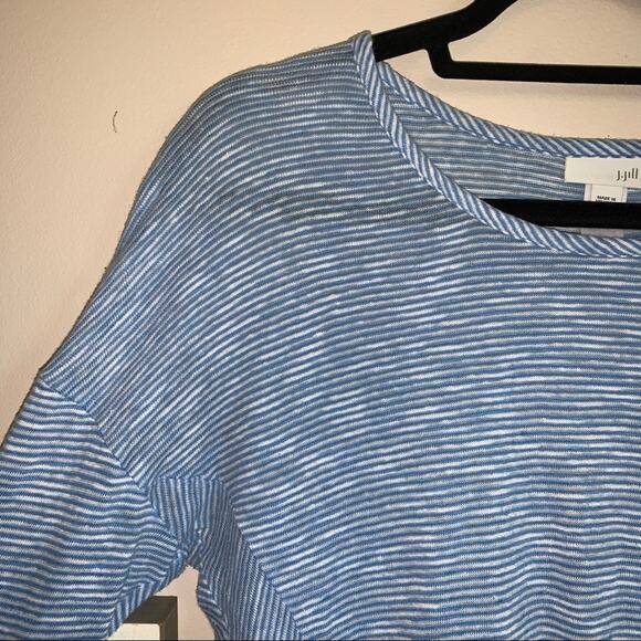 J. Jill Nautical Blue & White Striped Linen-Blend Long Sleeve Top Size: Small - Picture 5 of 9